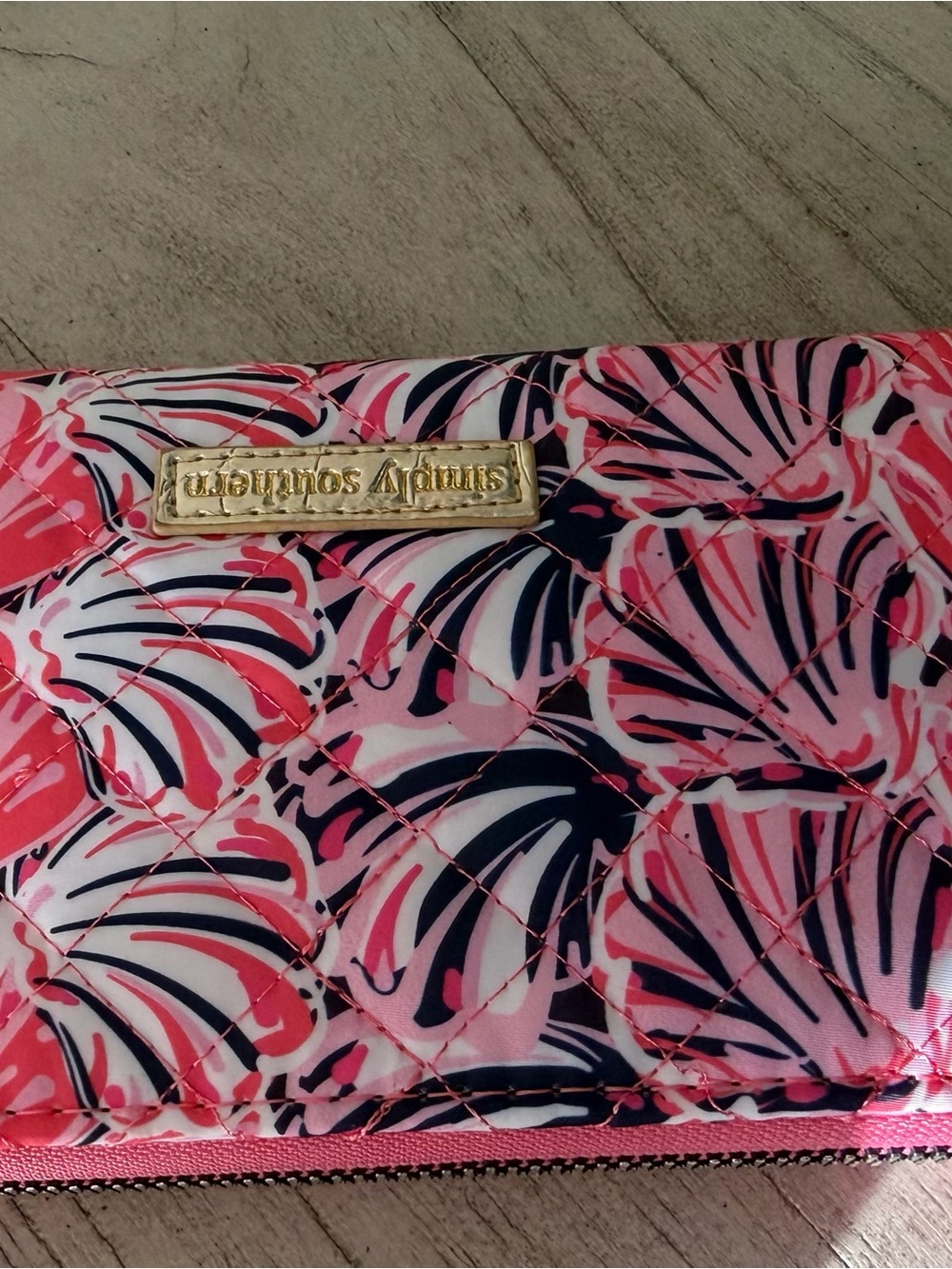 Simply Southern Pink Navy Floral Quilted Wallet with Gold Logo